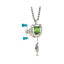 Fishing Reel Necklace, Rotating Handle Swirling Reel Pendant-1