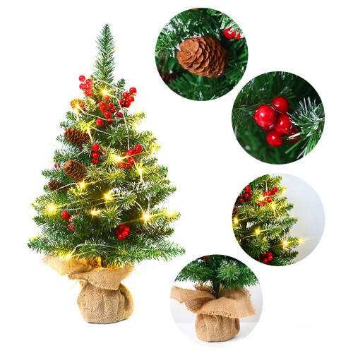 Prelit Christmas Tree with Dynamic Lights, Tabletop Christmas Tree 60 CM Artificial Christmas Tree with RGB Color Changing LED Lights Timer Function, 1