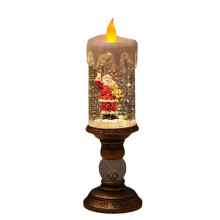 Kerstsneeuwbolkaars, batterijgevoede vlamloze kaarsen met realistische ledverlichting, draaiende waterbol met kerstman en sneeuwpopmotief, H