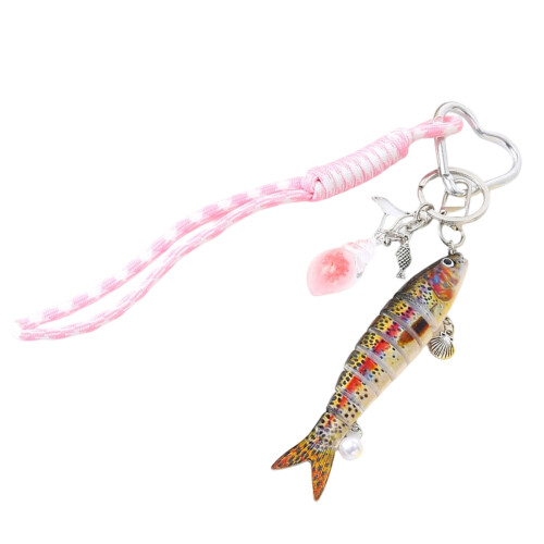 Flexible Jointed Artificial Fish Keychain Handmade Fishing-Pink