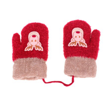 3 Pairs Red Christmas Warm Winter Gloves Elk Design for Kids Girls 2-