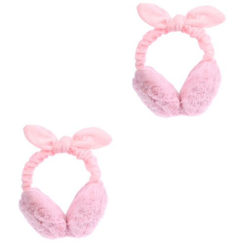 2Pcs Winter Warm Pink Earmuffs Foldable Plush Ear Warmers for Students 2