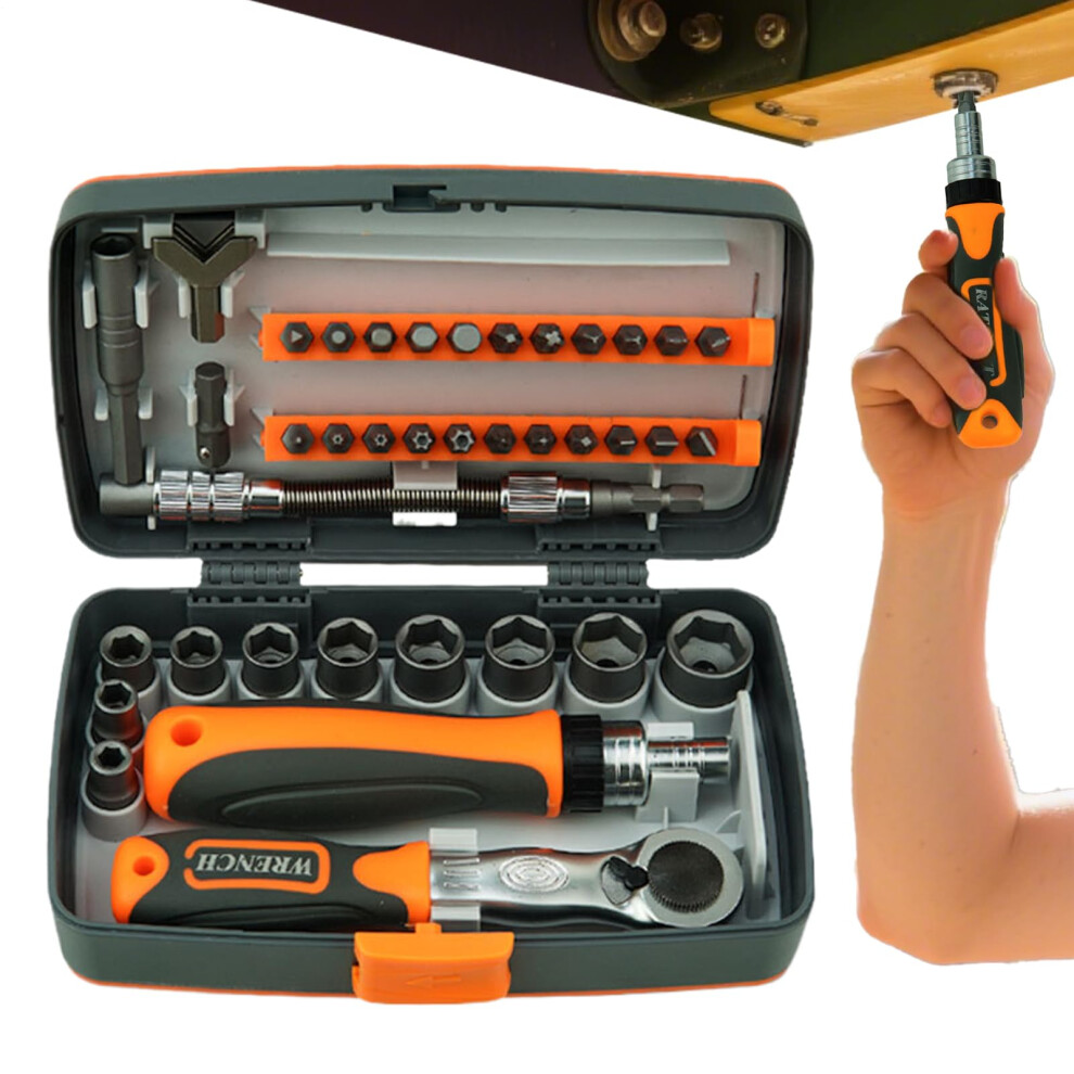 Ratchet Screwdriver 38In1 10 Sockets 22 Bits Adapter Magnetic Nonslip Extension Construction Automotive Woodworking 9105992521142
