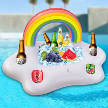 Opblaasbare koelbox voor zwembadfeestjes, 51 x 90 cm, regenboog en witte wolk, stijlvol rond ontwerp voor gemakkelijke toegang en goede balans.