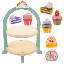 2 Sets Kinderparty Dessertstand Holz Spielsatz Zubereitungsspielzeug