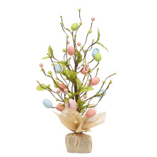 Artificial Tree for Table Decor, LED Lighting Design with Colorful Easter Glitter Egg Ornaments, Battery Operation Plastic Easter Stem Decor, Indoor O