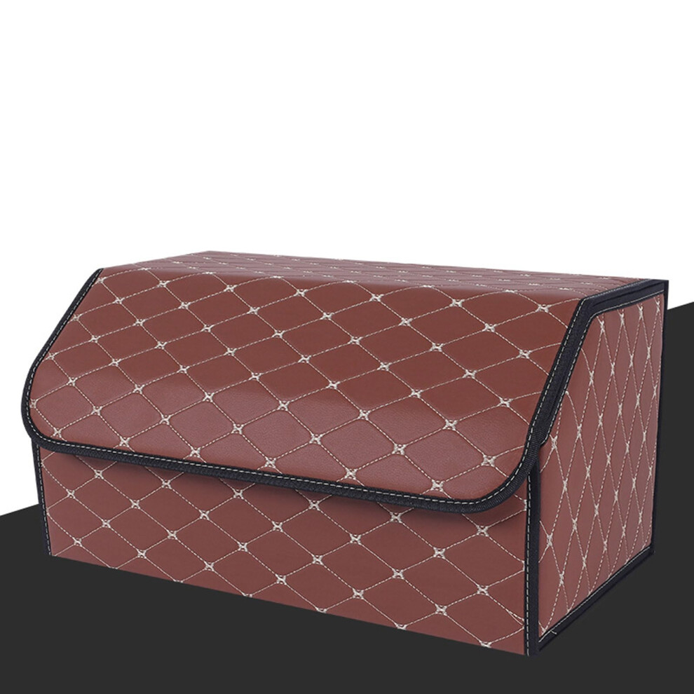 Leather Car Trunk Storage Organizer Collapsible With Lid For Suv And Van Coffee 55X30x30cm Portable Car Storage Box Gold 9339159512654