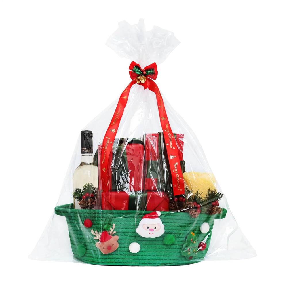 Rope Basket Christmas Woven Storage Basket With Handles Toy Bin For Nursery Playroom Living Room Green