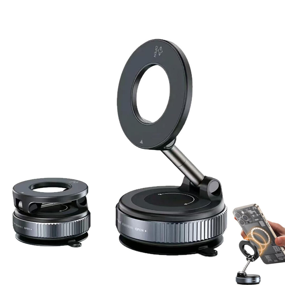Phone Holder Vacuum Magnetic Car Mount Strong Suction 360 Degree Rotation Foldable Dashboard Desk Mirror Black 9105992523085