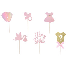 Decorazioni per torte per la festa di rivelazione del sesso del bambino, decorazioni per baby shower con tutina glitterata a forma di impronta del