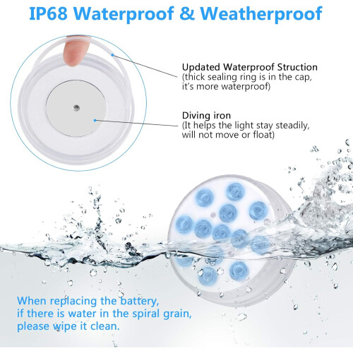 Projecteurs de piscine étanches IP68, projecteurs LED intelligents pour piscines hors sol avec télécommande et installation multiple, conception 2