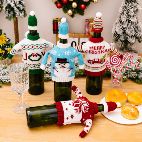 Christmas Knitted Wine Bottle Cover Snowman Design Practical-C 2