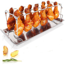 Leicht zu reinigender Hähnchenschenkelhalter für Grill und Smoker, Edelstahlständer mit 14 Schlitzen, klappbarem Design und Tropfschale, perfekt