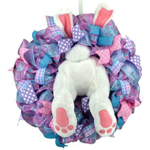 Farmhouse Style Bunny Butt, Unique Easter Bunny Wreath with Handmade Rabbit Garland and Perfect Easter Door Decoration (55*40cm/21.6*12.7inch)
