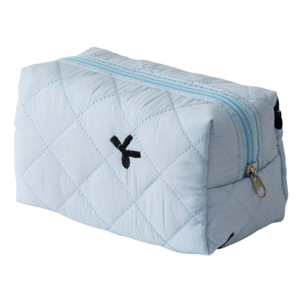 Large Makeup Organizer with Bowknot Print Cosmetic Bag for-Blue