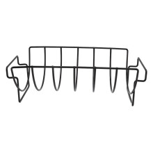 Suporte para costelas de churrasco com dupla função, feito de ferro de qualidade alimentar, com design elevado que realça o sabor da fumaça,