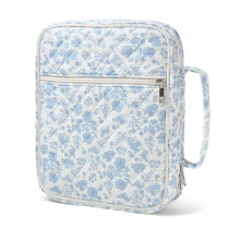Durable Diamonds Quilted Book Bag Zippers-White and blue patte