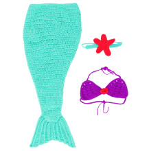 3Pcs Infant Crochet Mermaid Costume Handmade Woolen Newborn Clothes