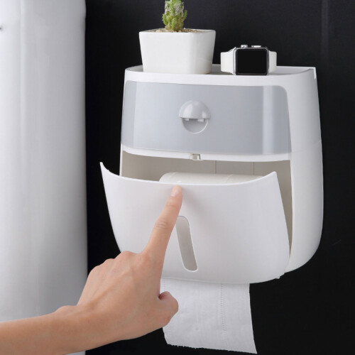 Sturdy Plastic Materials Toilet Paper Storage Box With-grey 2