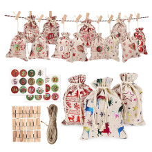 Classic Retro Style Christmas Drawstring Bags, Multi-Pack Christmas Treat Sacks, Reusable Burlap Gift Bags for Party Favor and Decor, All-in-One Chris