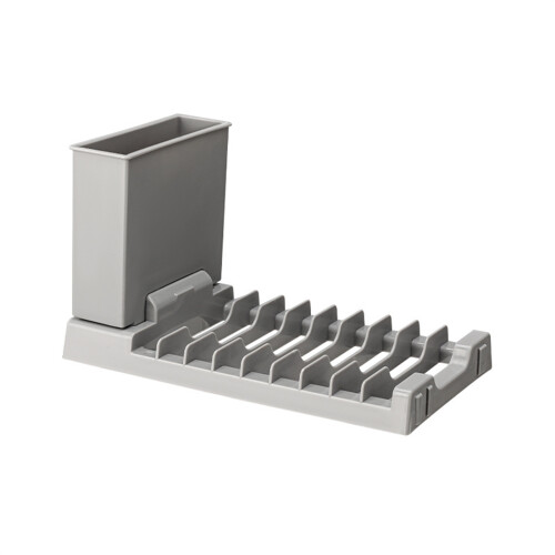 Compact Dish Storage Rack Drying Stand with Drain Outlet-Gray