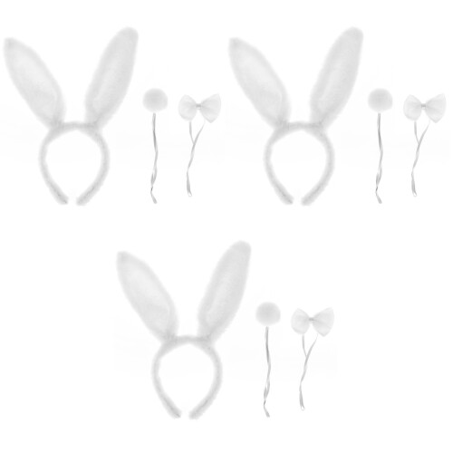 3Sets White Bunny Costume Set with Rabbit Ear Headband Bow Tie Tail 2