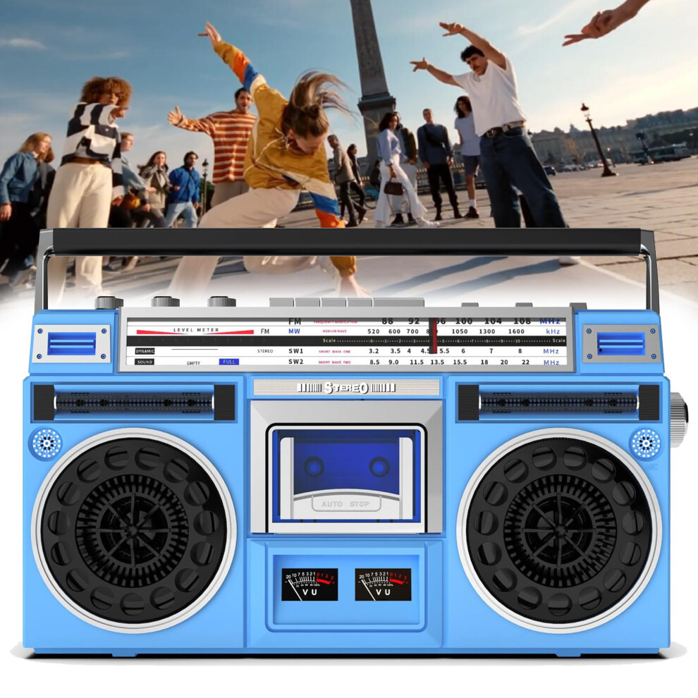 Portable Cassette Stereo Speakers Tooth Boombox With Sd/Usb Input Am/Fm Sw1 Sw2 Radio Earphone Jack Blue 9105992524389