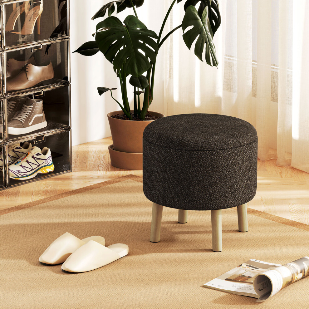 Homcom Storage Ottoman, Round Stool Chair With Cushioned Top, Brown