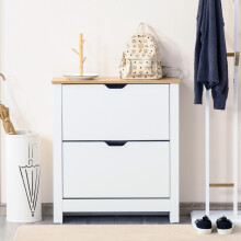 HOMCOM 12-Shoe Storage Cabinet 4 Shelves 2 Drawers Tabletop White