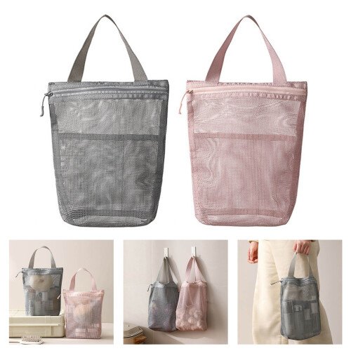 Multipurpose Mesh Cosmetic Bag for Trip Oversized Water-grey 2