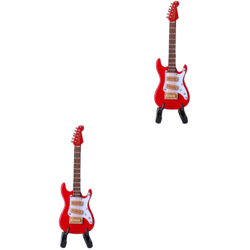 2Stk Mini E-Gitarre Modell 10Cm Rot Mit Box Und Halter 2
