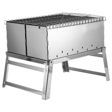 Barbecue portable en acier inoxydable, grill à charbon de bois compact et pliable, avec base séparée et grille à charbon doublée d'étain.