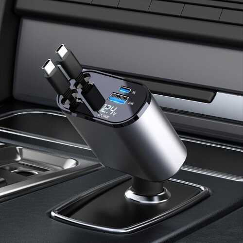 Retractable Car Charger 4-In-1 Fast with Dual Type 2
