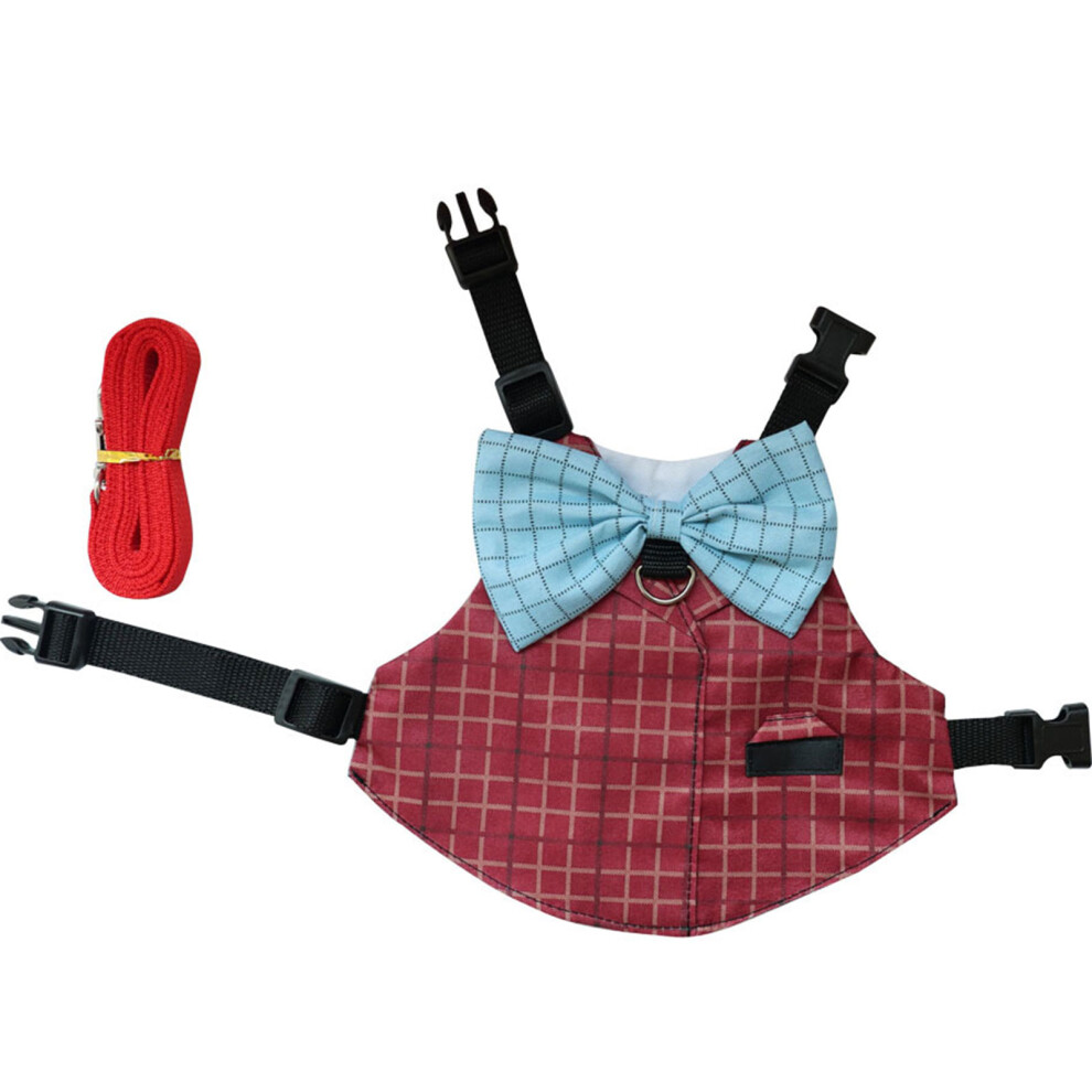 Red Harness Leash For Guineapigs Safe Walk Running- Plaid M
