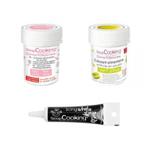 2 corantes alimentares verde limão-rosa em pó + Caneta de cobertura preta