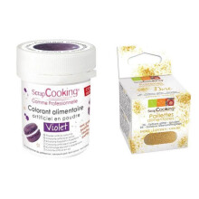 Lebensmittelfarbe Violett + goldene Glitzer