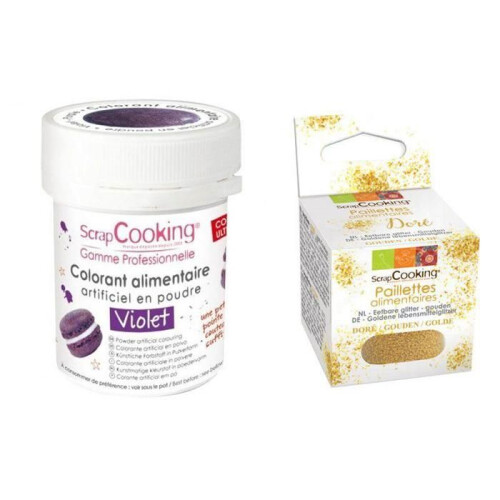 Lebensmittelfarbe Violett + goldene Glitzer