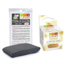 Pasta de açúcar cinza 100 g + purpurina dourada