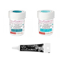 2 coloranti alimentari blu scuro-turquoise + Penna per glassa nera