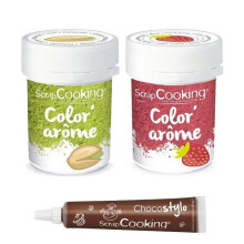 2 coloranti alimentari aromi fragola e pistacchio + Pennarello cioccolato