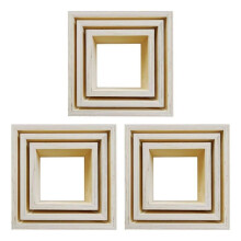 3 blocchi di 3 piccole mensole quadrate in legno 22, 18 e 14 cm