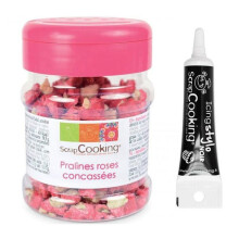 Pralines rosa sbriciolate 145 g + Stilografica per glassa nera