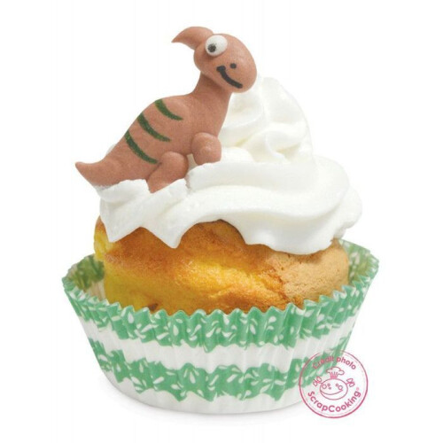 12 decorações doces dinossauro - verde, branco e marrom 1