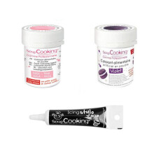 2 coloranti alimentari viola-rosa in polvere + pennarello per glassa nero