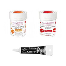2 corantes alimentares vermelho-laranja + Caneta de glacê preta