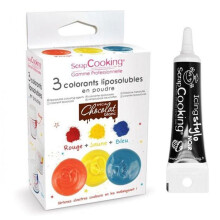 3 coloranti liposolubili in polvere + Penna per glassa nera
