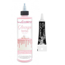 Schokoladenglasur 130 g rosa + schwarzer Spritzstift