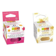 Colorante alimentare Rosa scuro + glitter dorati