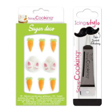 Decorações doces de coelho e cenoura + Caneta de glacê preta