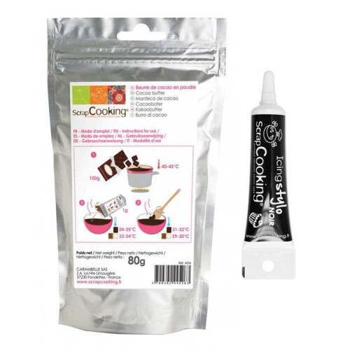 Kakaobutterpulver 80 g + Schwarzer Spritzstift